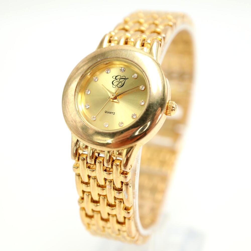 Elizabeth Taylor Gold Tone 26mm Womens Watch Gem Set Metal Bracelet New Battery